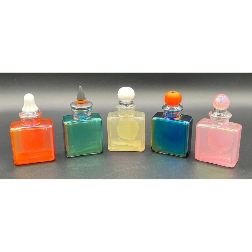 Set of 5 ~ Target Bullseye Small Iridescent Glass Potion Bottles Halloween 2025